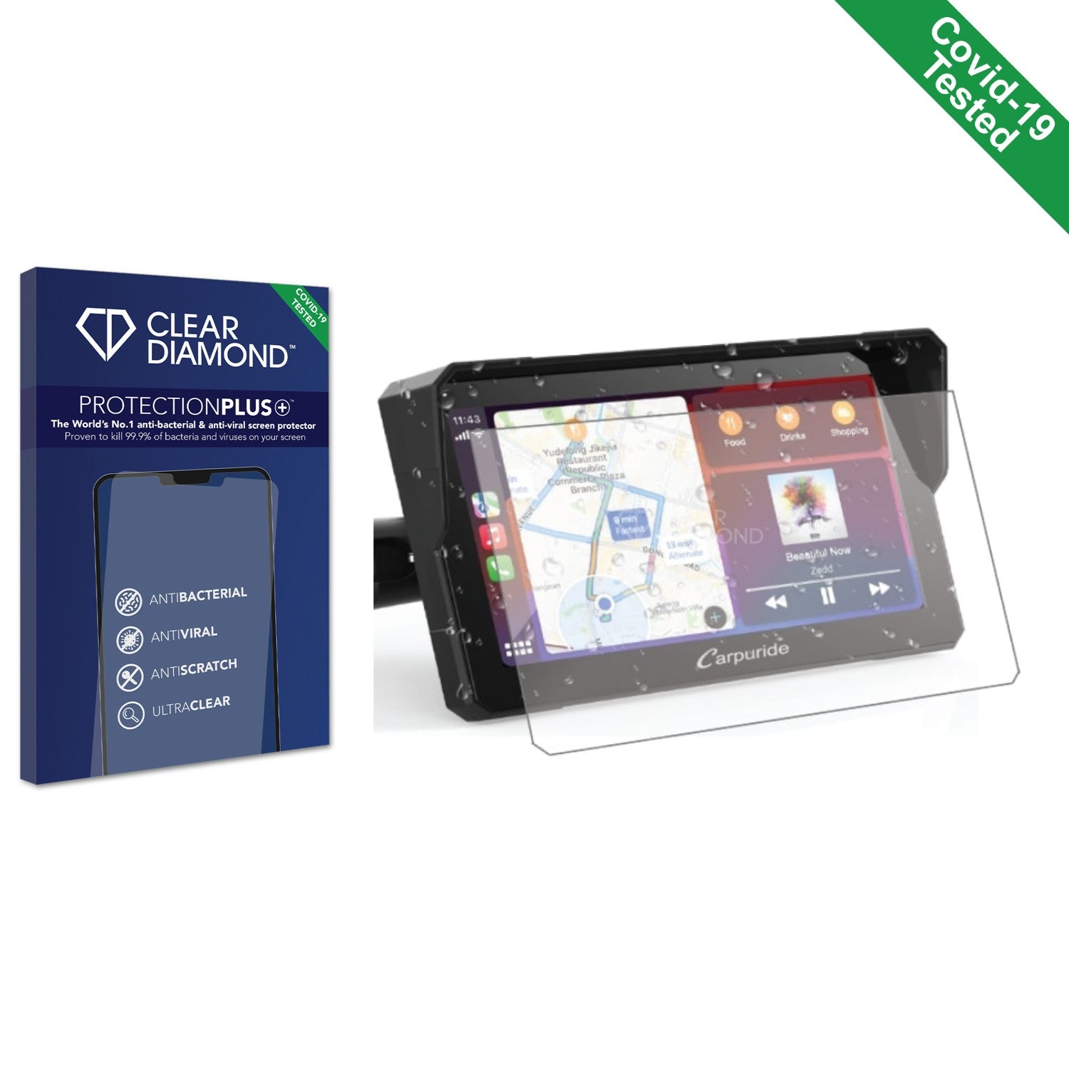 Clear Diamond Antiviral Screen Protector for Carpuride W702 7