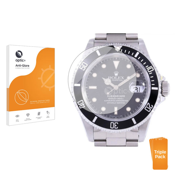 3pk Optic+ Anti-Glare Screen Protectors for Rolex Submariner 16610 (Date)