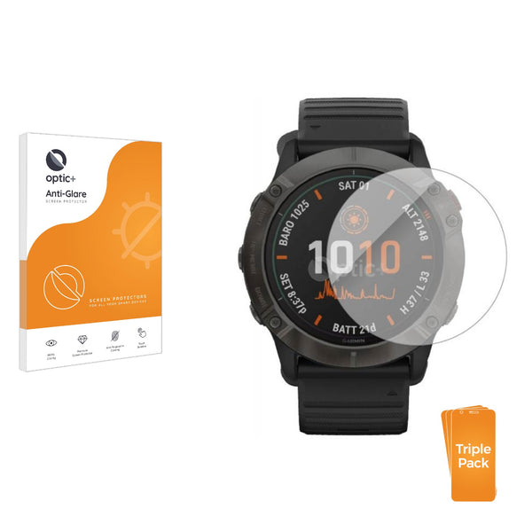 3pk Optic+ Anti-Glare Screen Protectors for Garmin Fenix 6X Pro Solar