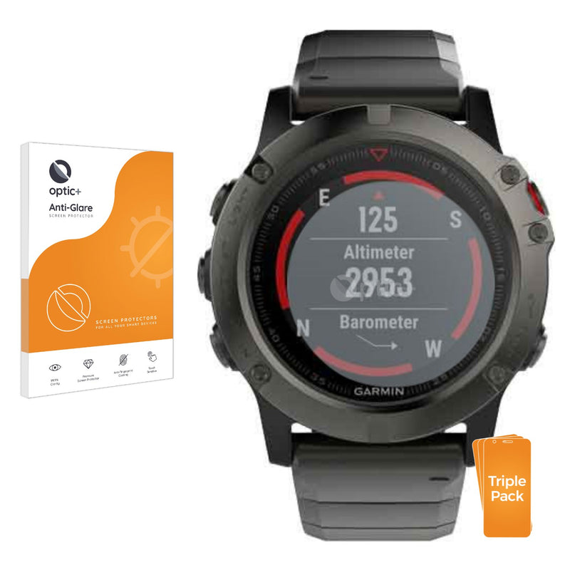 3pk Optic+ Anti-Glare Screen Protectors for Garmin fenix 5X Plus (51 mm)