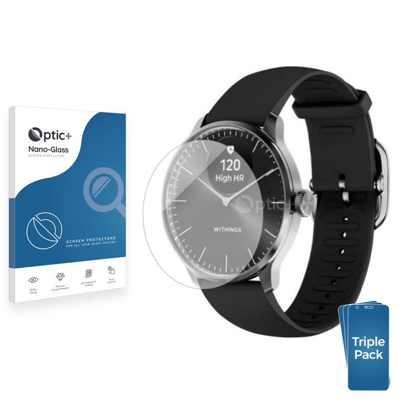 3pk Optic+ Nano Glass Screen Protectors for Withings ScanWatch Light