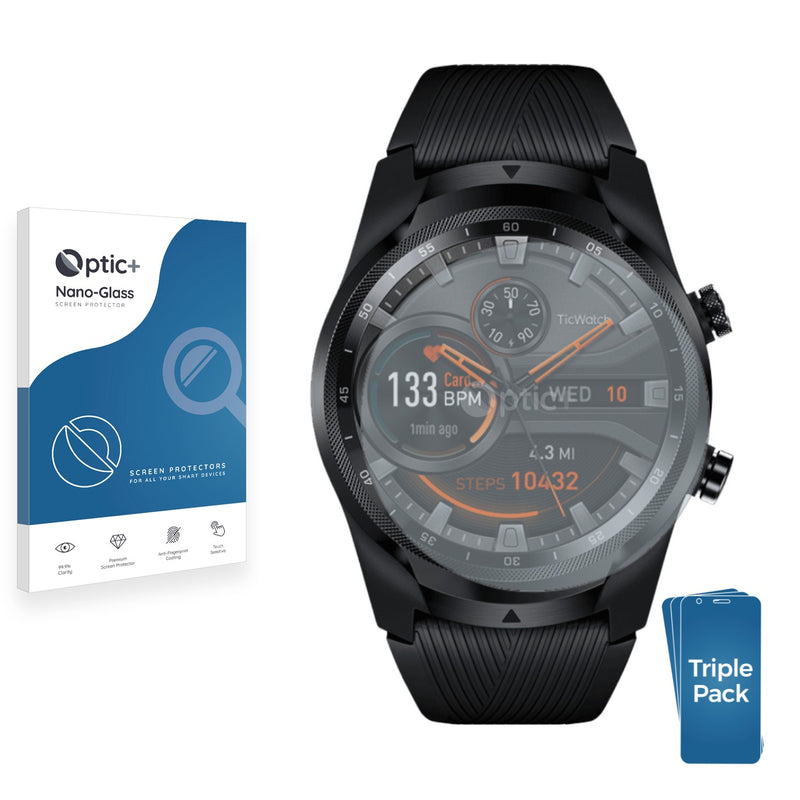 3pk Optic+ Nano Glass Screen Protectors for Mobvoi Ticwatch Pro 2019