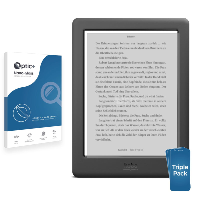 3pk Optic+ Nano Glass Screen Protectors for Kobo Glo HD