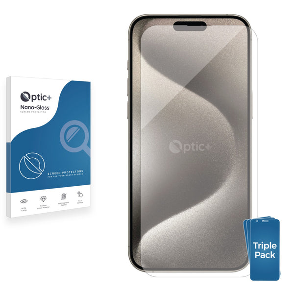 3pk Optic+ Nano Glass Screen Protectors for Apple iPhone 15 Pro Max
