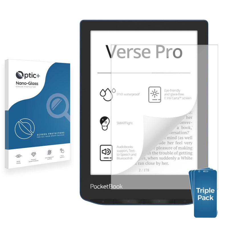 3pk Optic+ Nano Glass Screen Protectors for PocketBook Verse Pro