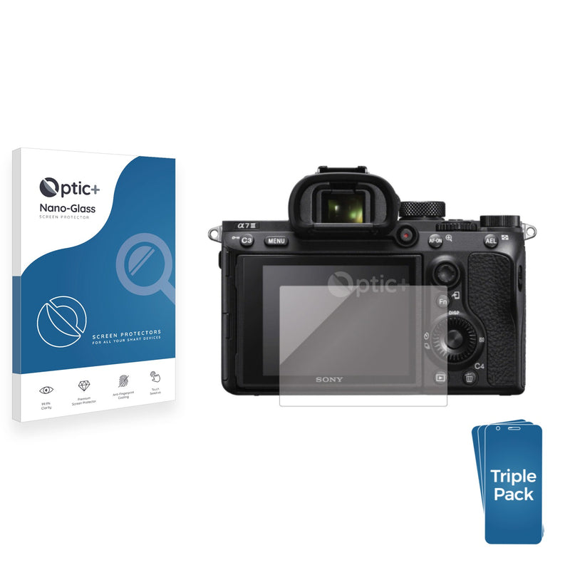 3pk Optic+ Nano Glass Screen Protectors for Sony Alpha 7 II (ILCE-7M2)