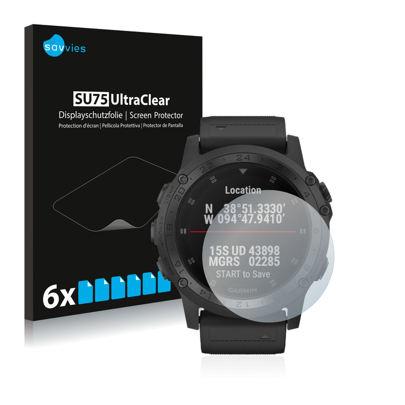 6x Savvies SU75 Screen Protector for Garmin Tactix Charlie