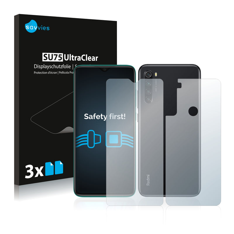 6x Savvies SU75 Screen Protector for Xiaomi Redmi Note 8 (Front + Back)