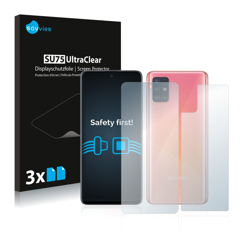 6x Savvies SU75 Screen Protector for Samsung Galaxy A51 (Front + Back)