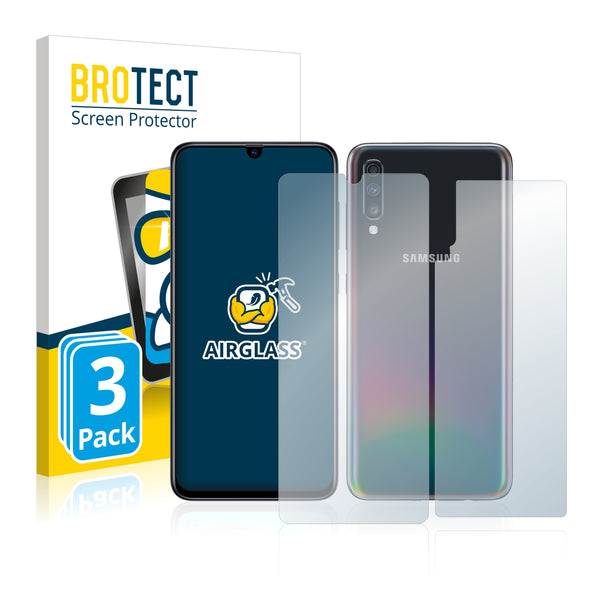 3x BROTECT AirGlass Glass Screen Protector for Samsung Galaxy A70 (Front + Back)