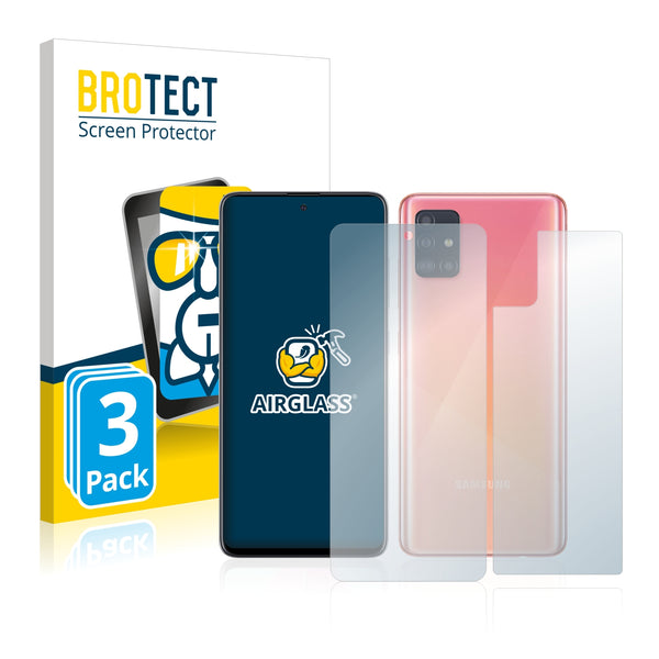 3x BROTECT AirGlass Glass Screen Protector for Samsung Galaxy A51 (Front + Back)