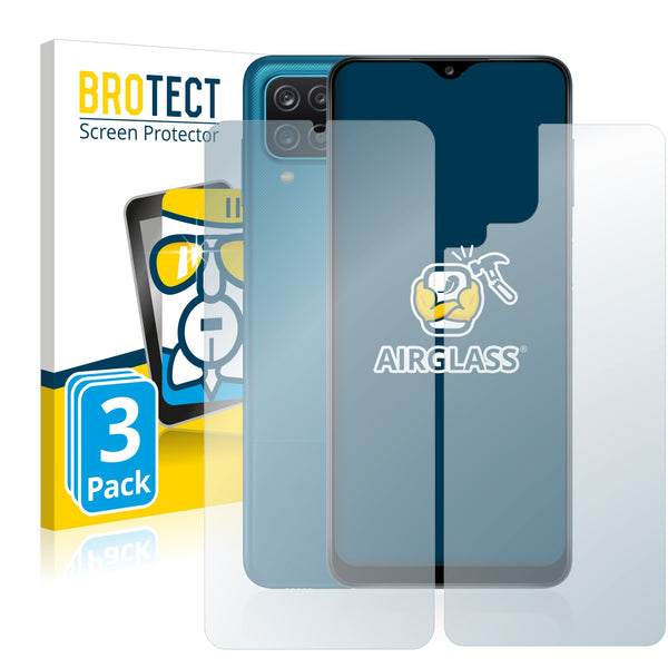 3x BROTECT AirGlass Glass Screen Protector for Samsung Galaxy A12 (Front + Back)