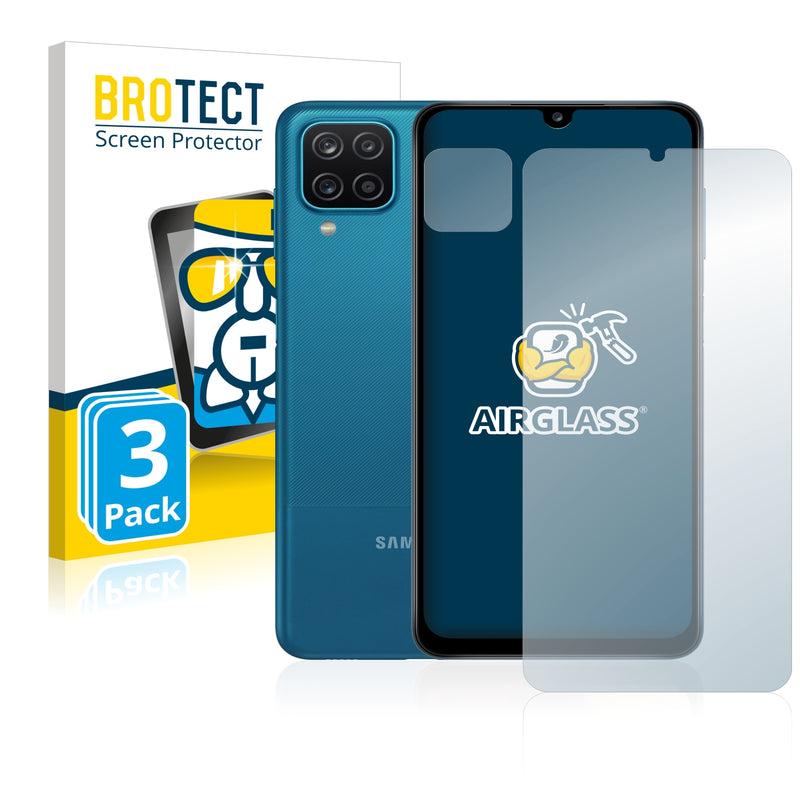 3x BROTECT AirGlass Glass Screen Protector for Samsung Galaxy A12 (Front + cam)