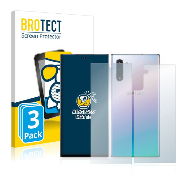 3x BROTECT AirGlass Matte Glass Screen Protector for Samsung Galaxy Note 10 (Front + Back)