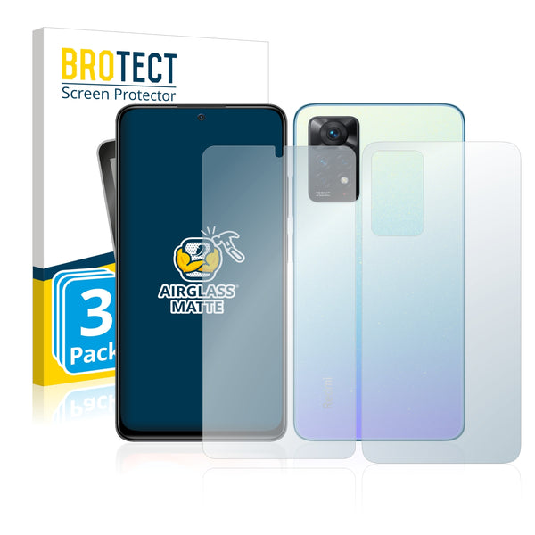 3x BROTECT AirGlass Matte Glass Screen Protector for Xiaomi Redmi Note 11 Pro (Front + Back)